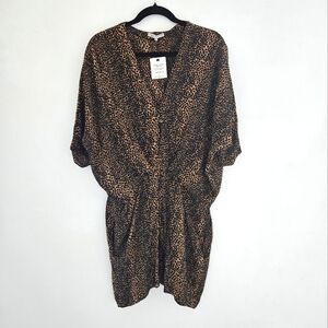 MAJE Brown And Black Animal Print Kaftan V-Neck Pop Over Dress